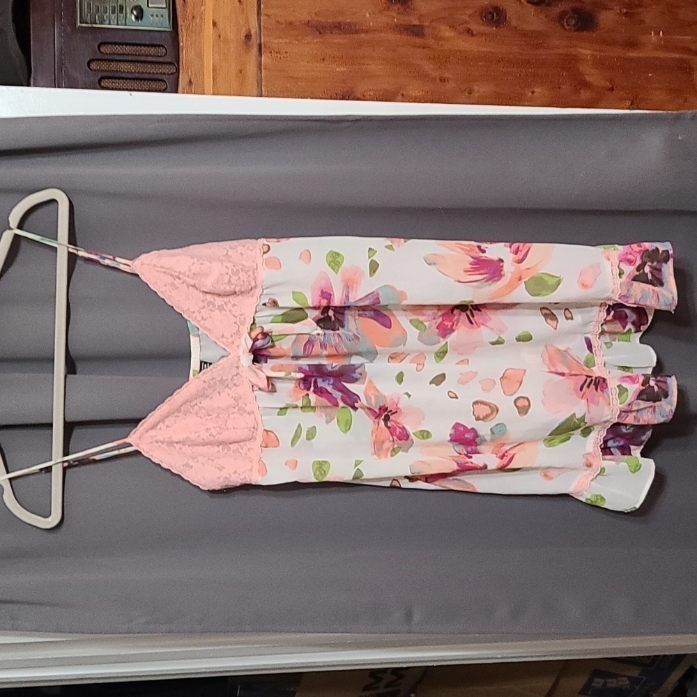 Ambrielle Womens Nightgown Semi-Sheer Ivory Peach Floral Lace Sz XL EUC